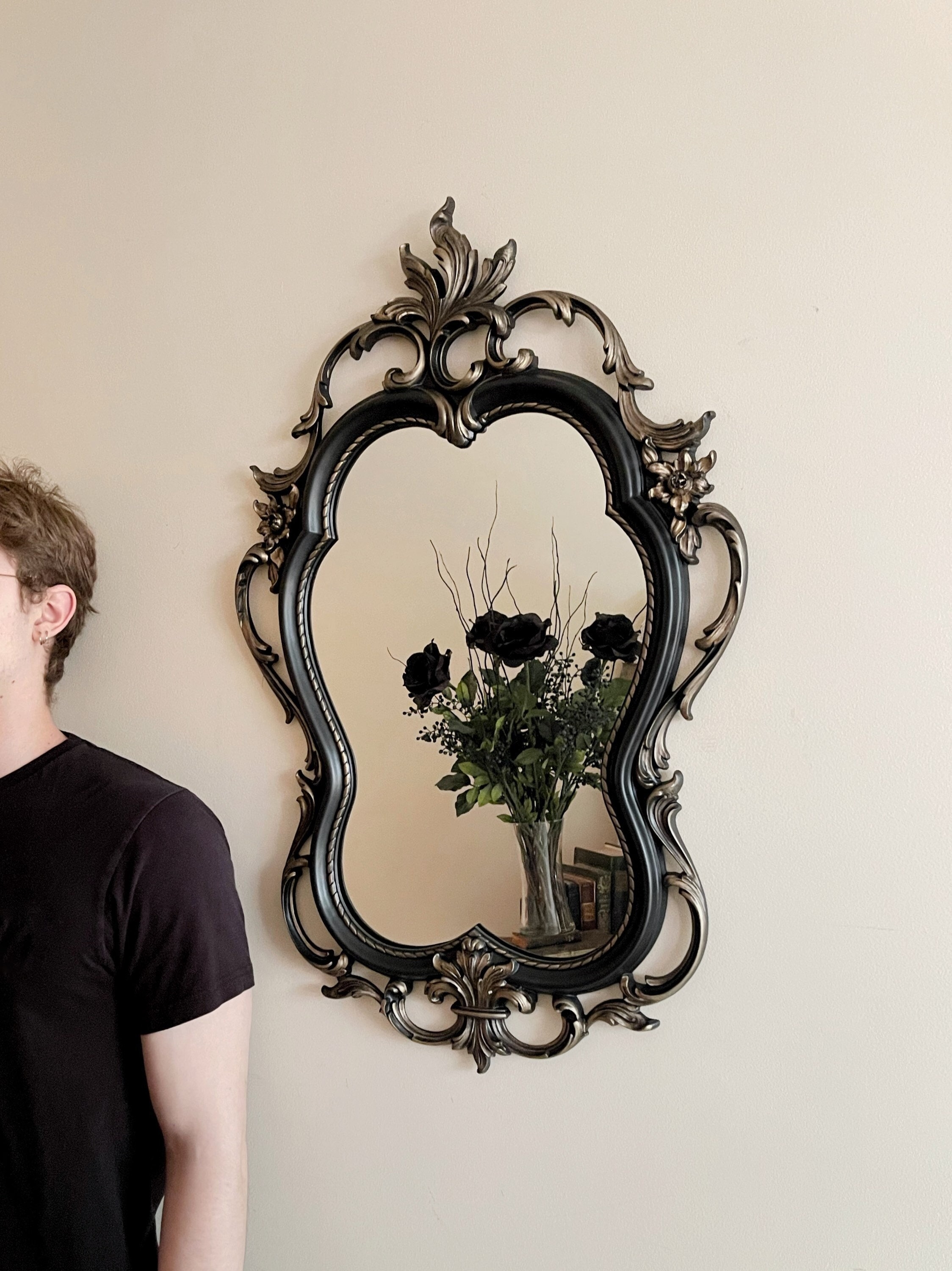 Wall Mirror with Black Gold Contrast, Victorian Gothic Style