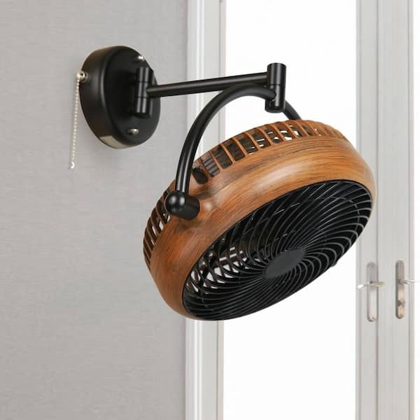 Wall Mount Fan: Walnut Housing Industrial Wall Mounted Fan