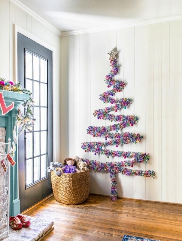 Wall Mounted Christmas Tree: Jewel Tone Tinsel Art