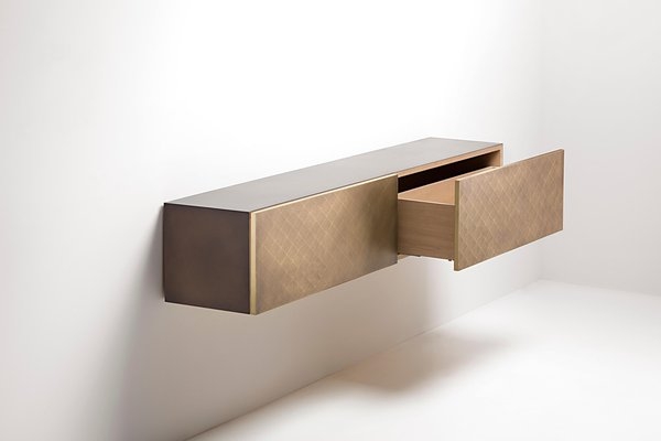 Wall Mounted Console Diamond Pattern Etched Metal Wall Cabinet