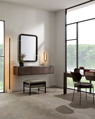 Wall Mounted Console Leather Texture Floating Minimalist Desk