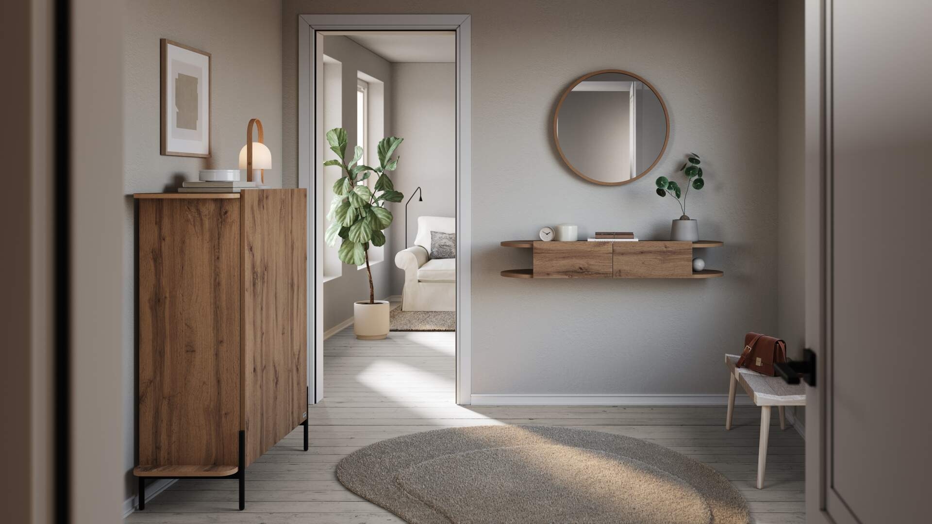 Wall Mounted Console Table Rustic Oak Scandi Hallway Storage