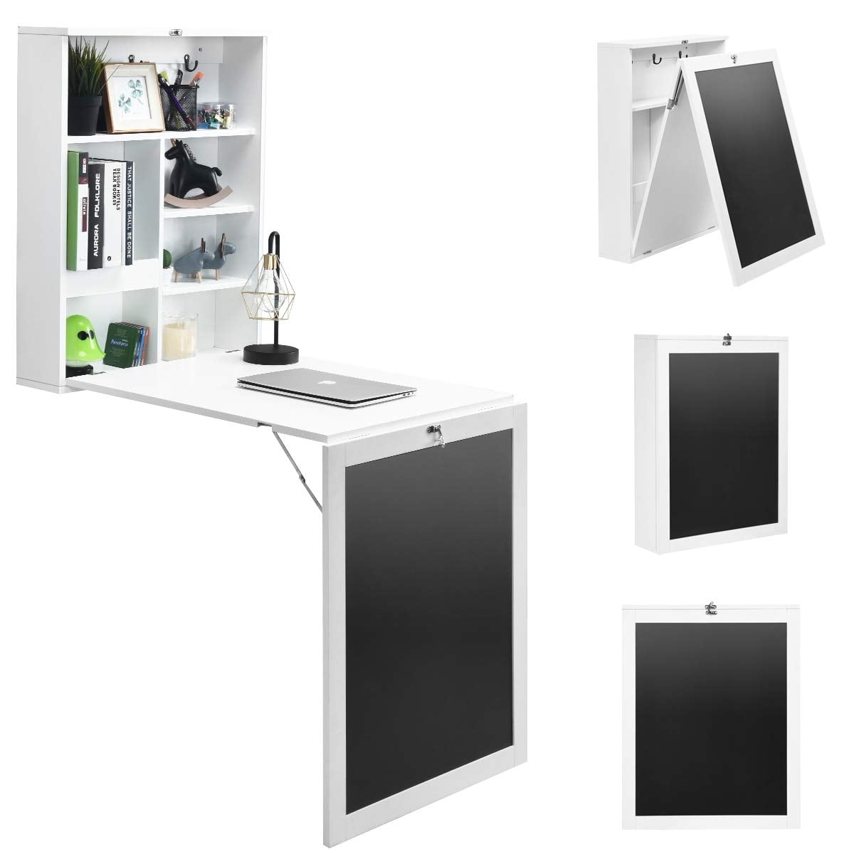 Wall Mounted Desk Chalkboard Front White Secretary Desk
