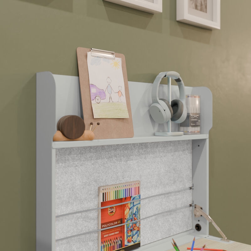Wall Mounted Desk Elastic Cords Dove Grey Fold Down