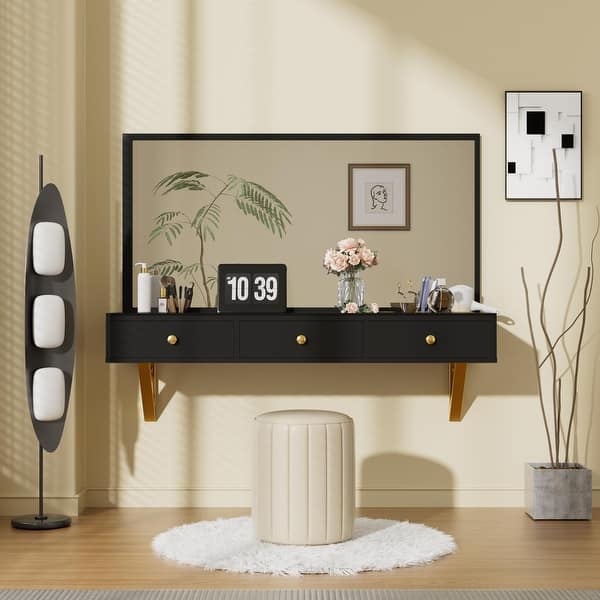 Wall Mounted Vanity Gold Brackets Black Floating Vanity Table