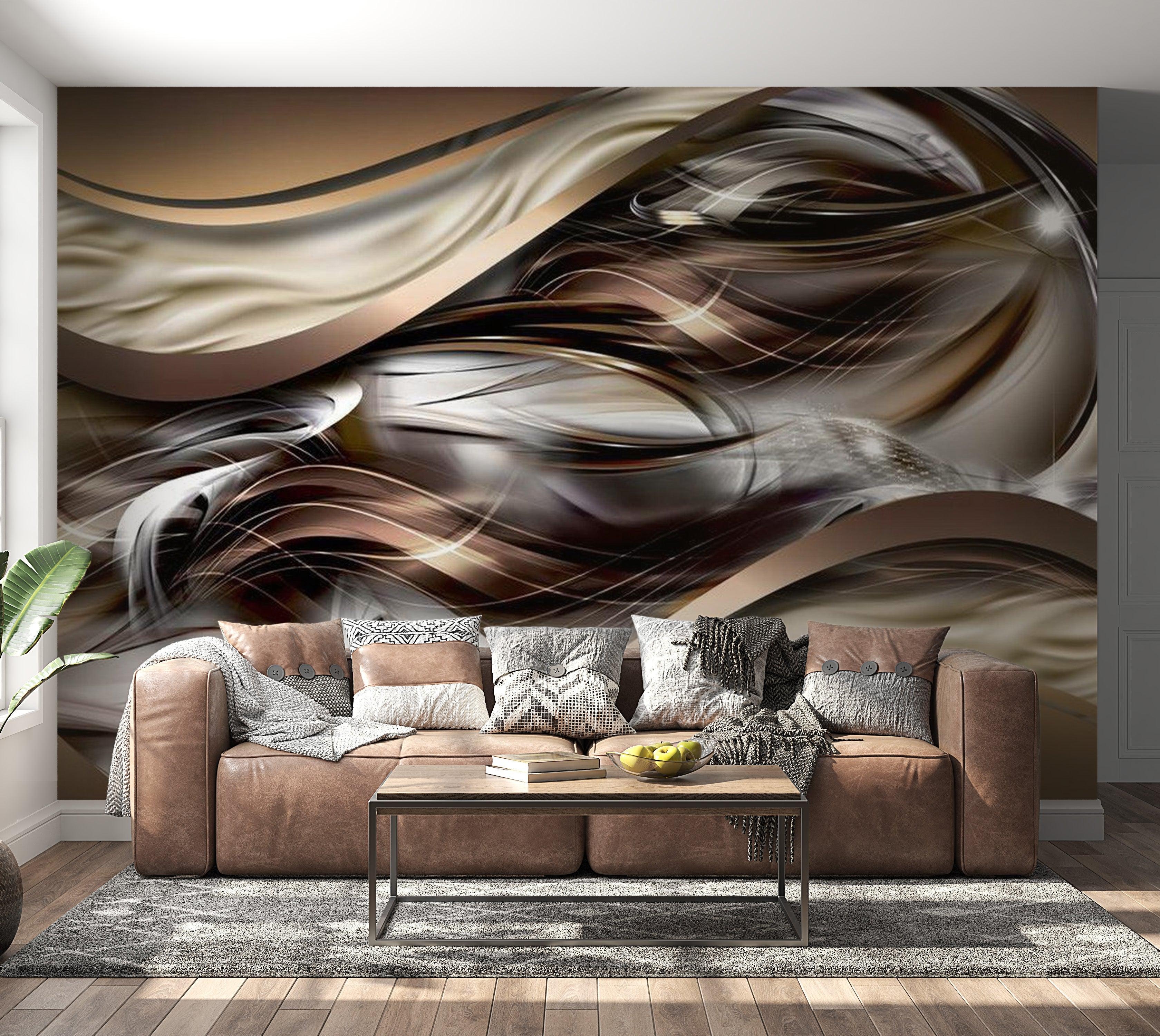 Wall Mural Amber Tones Flowing Curve Abstract Waves