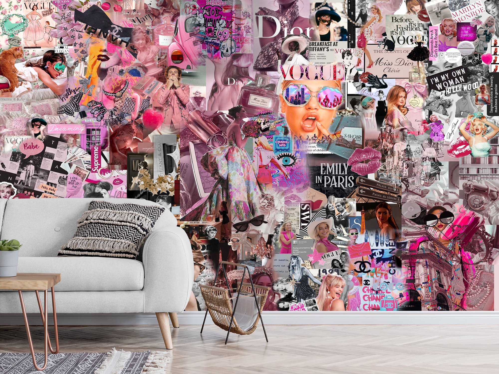 Wall Mural Fashion Collage Print Pink Collage Mural