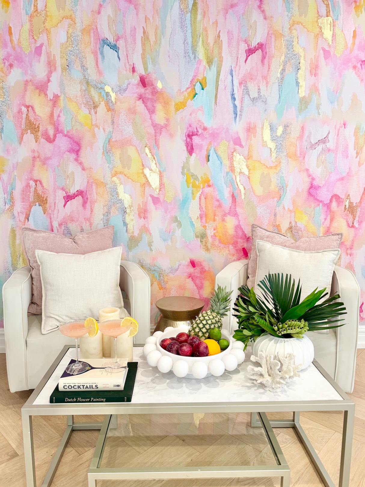 Wall Mural featuring Bubble Textured Bowl and Watercolor Art