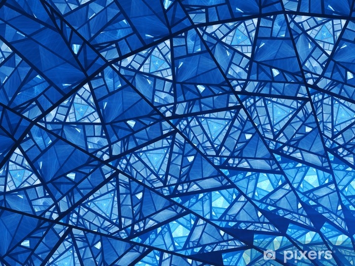 Wall Mural: Geometric Fractal Glowing Blue Design