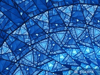 Wall Mural: Geometric Fractal Glowing Blue Design