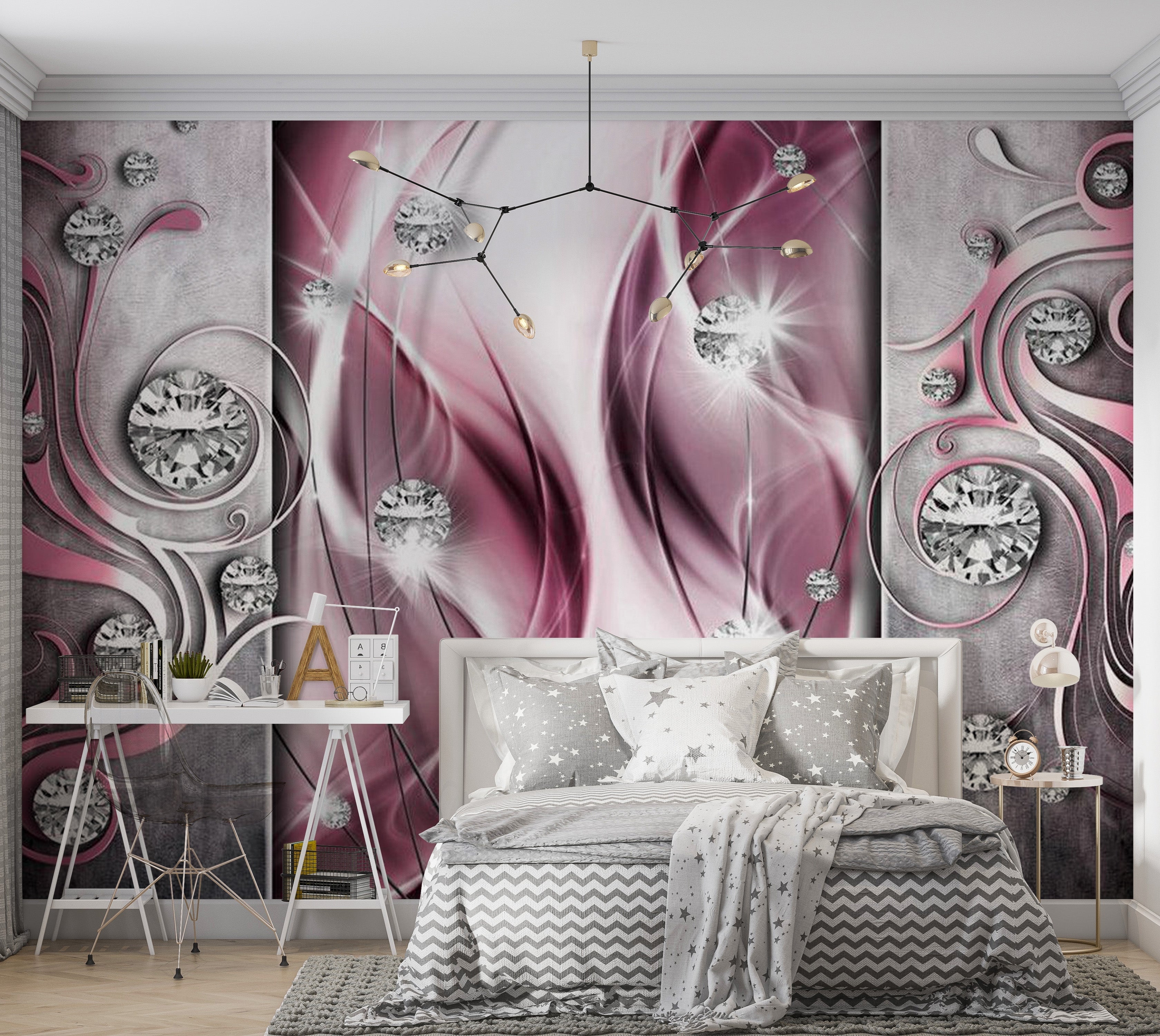 Wall Mural Magenta Swirls Luxury Graphic Wallpaper