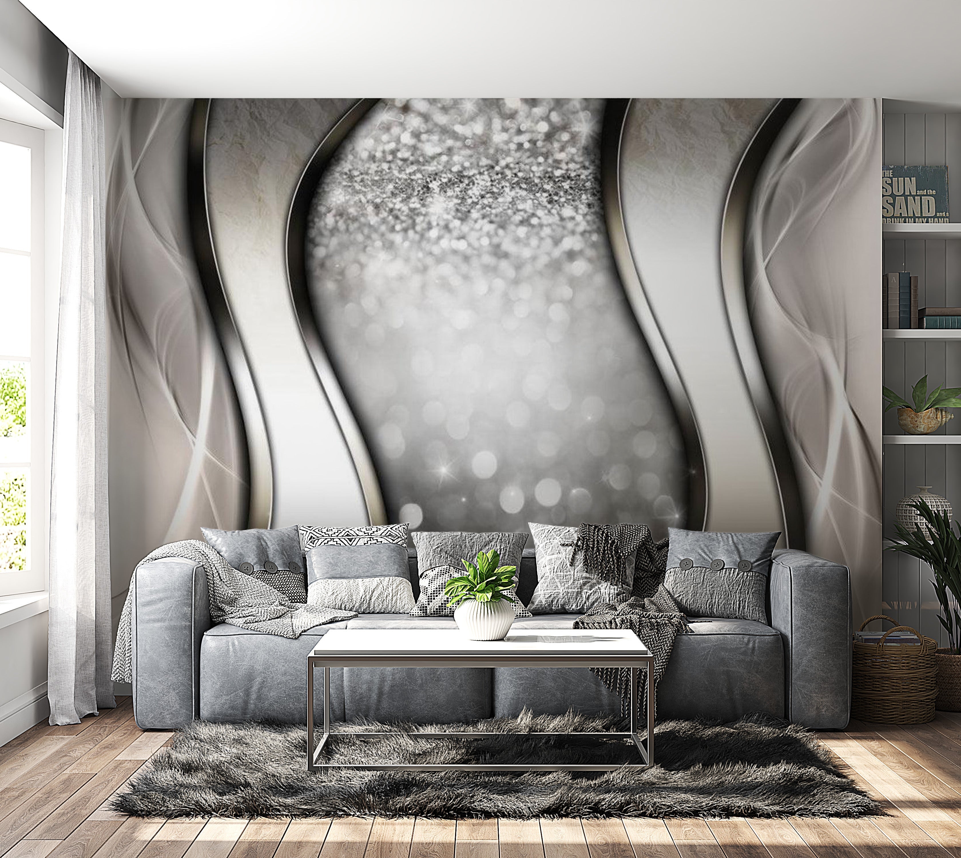 Wall Mural Pixie Dust Texture Silver Grey Feature