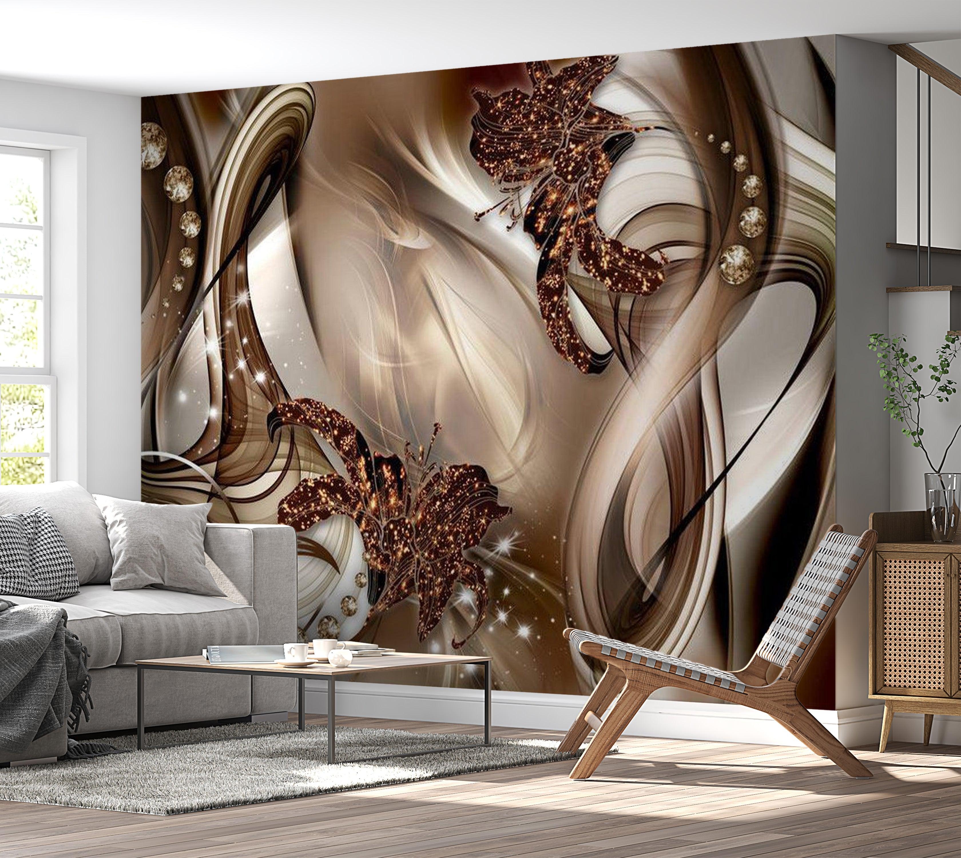 Wall Mural Shimmering Lilies Beaded Detail Abstract