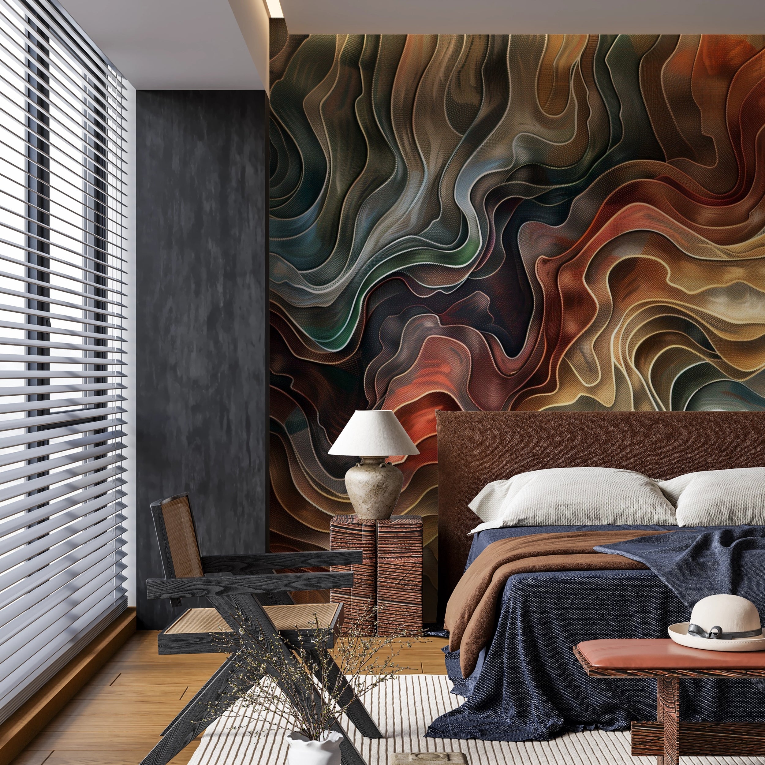 Wall Mural with Earthy Topographic Mural and 3D Effect Decor