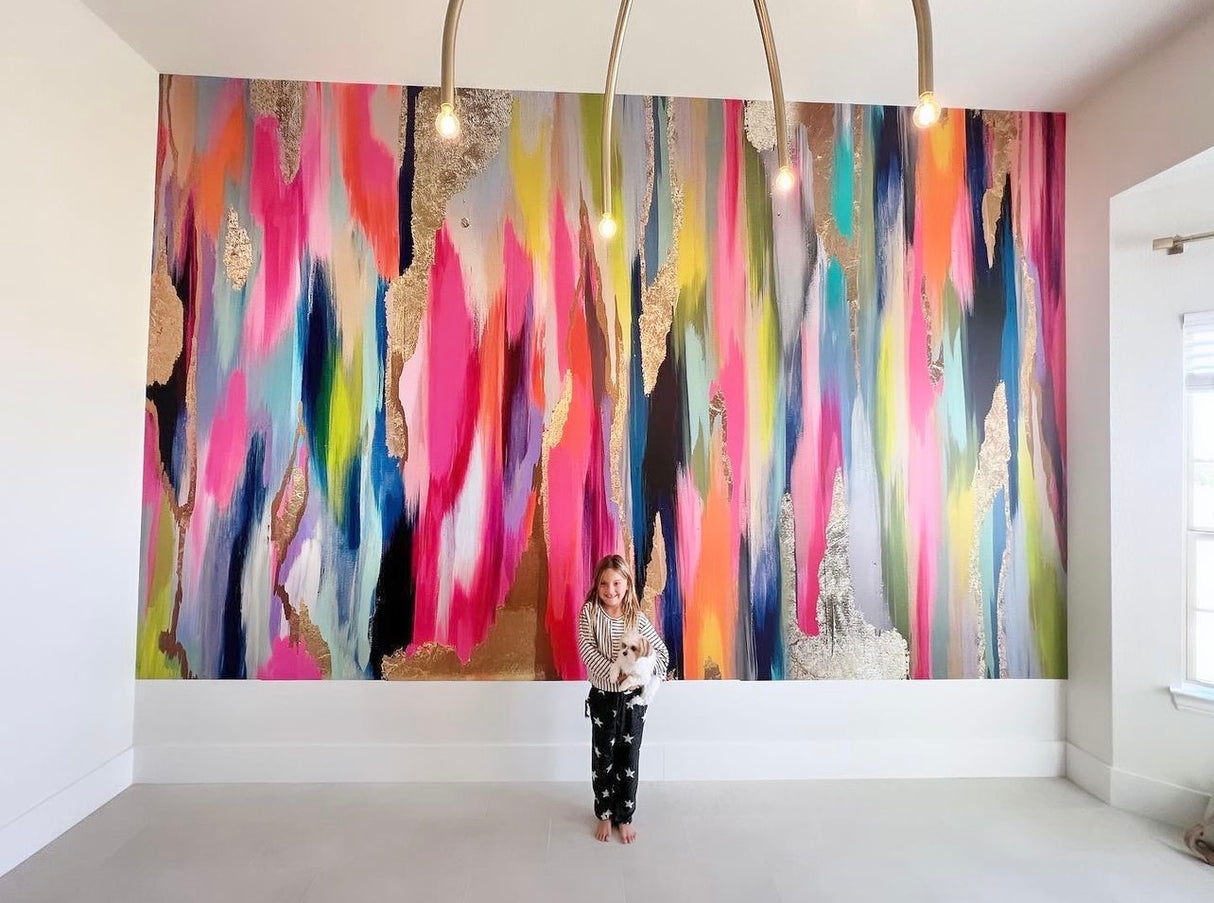 Wall Mural with Floor To Ceiling Vertical Abstract Brushstrokes