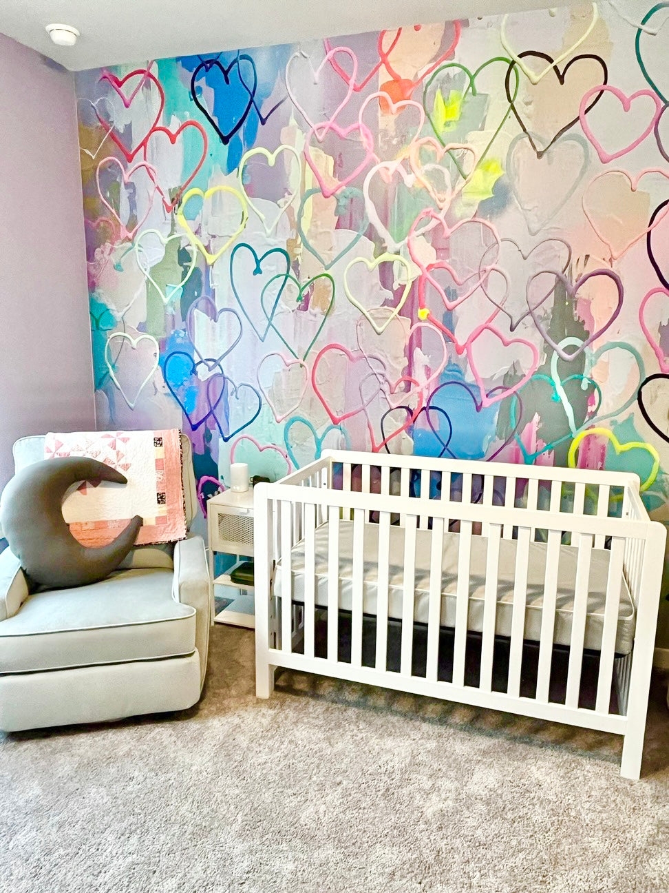 Wall Mural with Heart Motif for a Whimsical Nursery Accent
