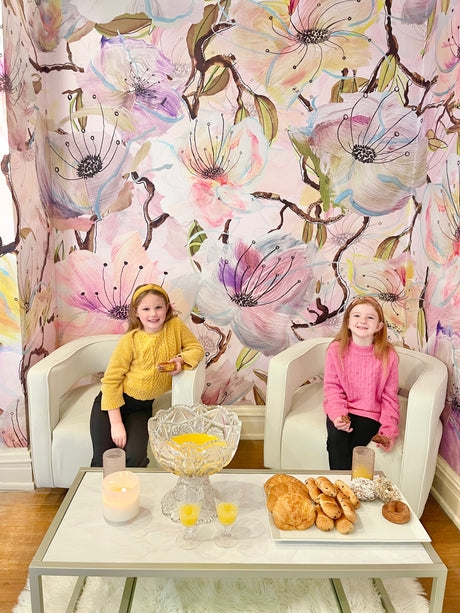 Wall Mural with Oversized Floral Pattern and Watercolor Effect