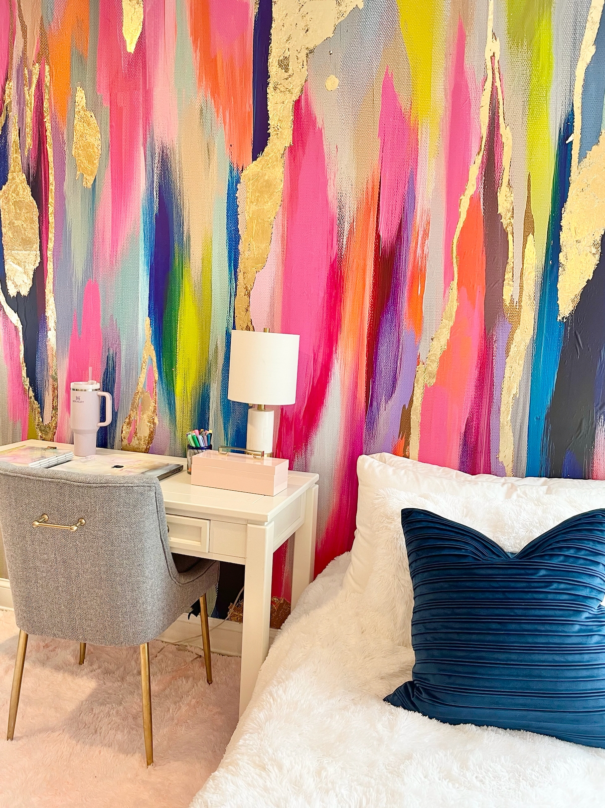 Wall Mural with Painterly Feather Design for Colorful Decor