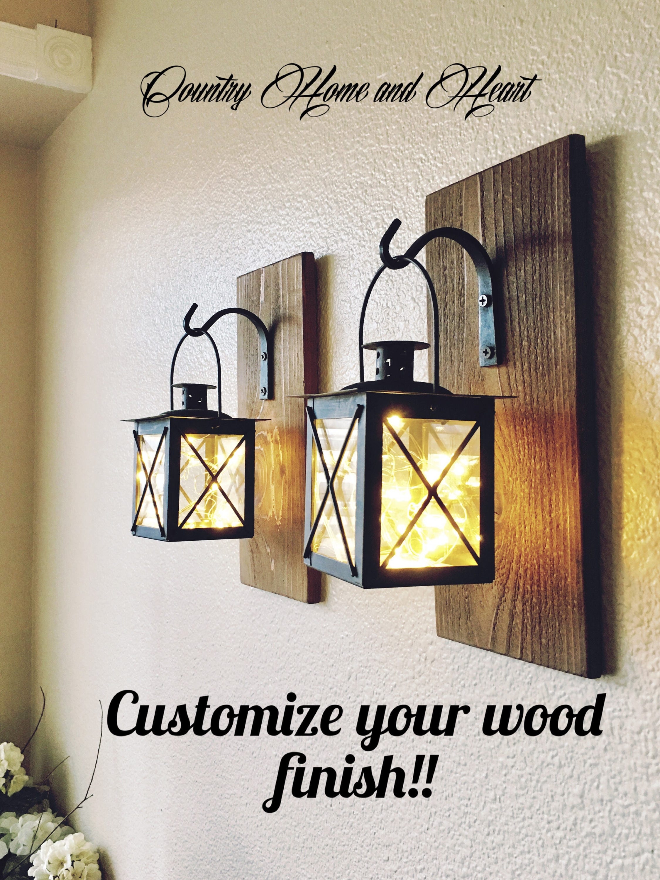 Wall Sconce Wood Backplate Bracket Farmhouse Wall Sconce