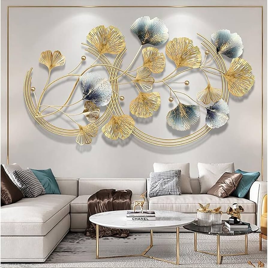 Wall Sculpture: Ginkgo Leaf Motif Intersecting Circles Art