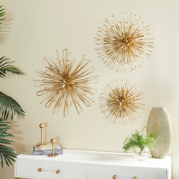 Wall Sculpture: Looped Wire Ends Gold Starburst Set