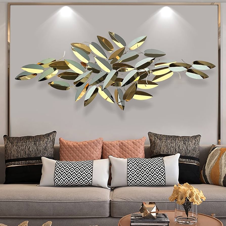 Wall Sculpture: Mixed Metallic Leaves Horizontal Relief Art