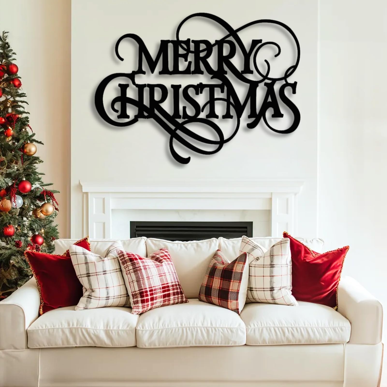 Wall Sign Matte Black Cursive Script Merry Christmas Metal Sign