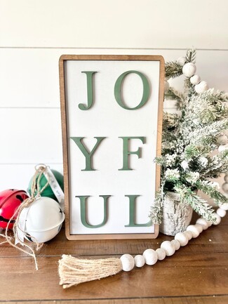 Wall Sign Stacked Typography 3D Sage Green Christmas Sign