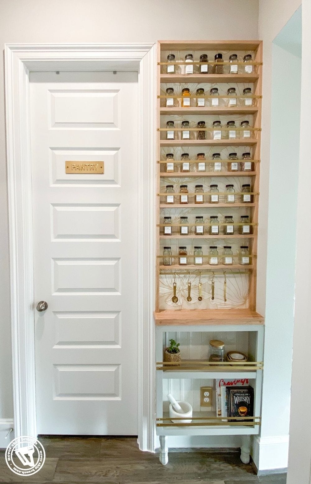 Wall Spice Rack Built-In Design Gold Guard Rails