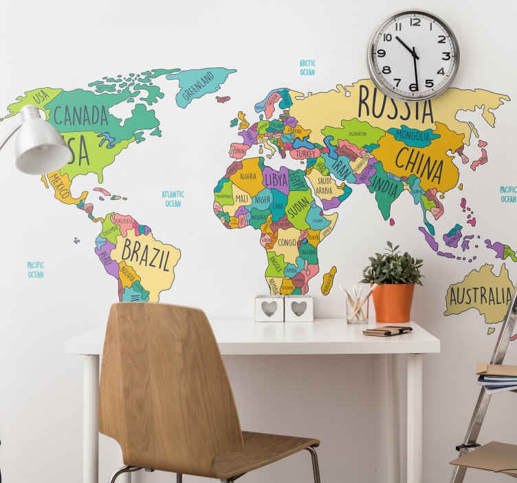 Wall Sticker: Multi Color Hand Drawn Political Map Wall Mural