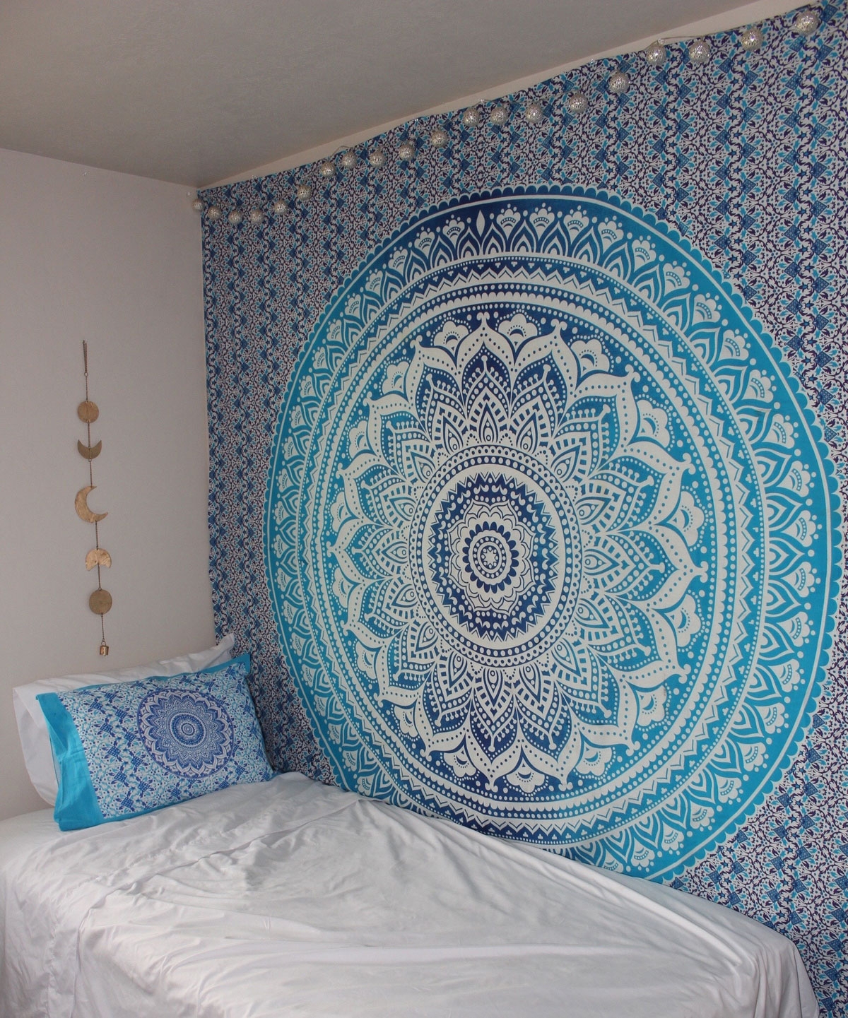 Wall Tapestry: Blue Ombre Mandala Pattern Bohemian Dorm Room Art