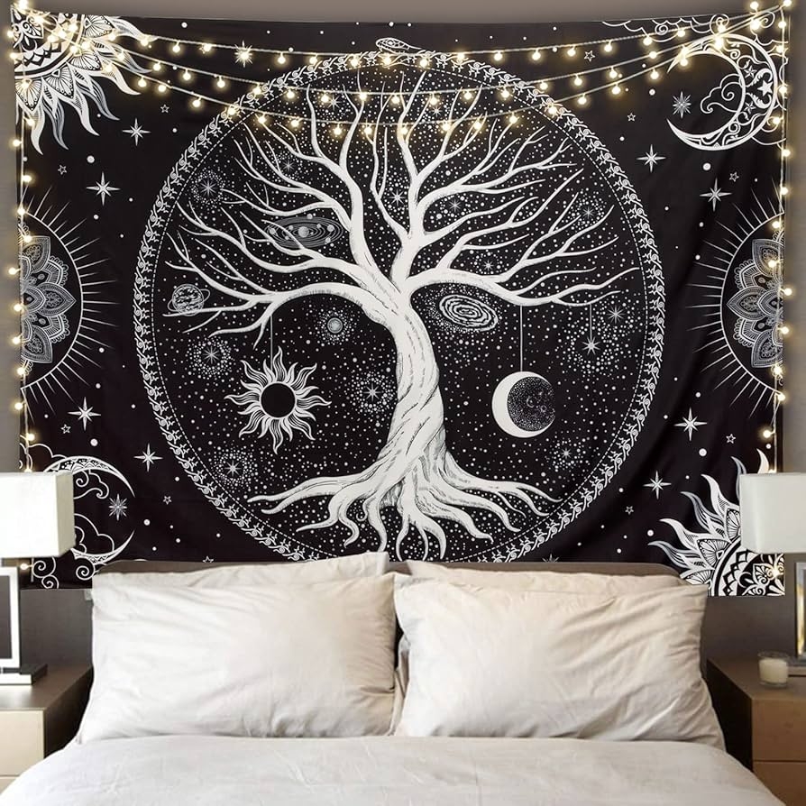 Wall Tapestry: Celestial Patterns Tree Of Life Wall Hanging In Black