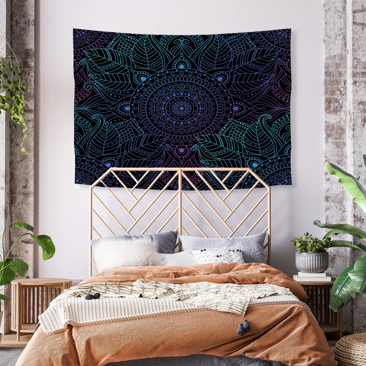 Wall Tapestry: Recycled Fabric Teal And Purple Mandala Wall Decor