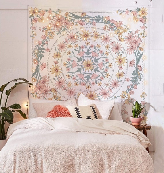Wall Tapestry: Sherpa Bedding Aesthetic Floral Mandala Wall Art