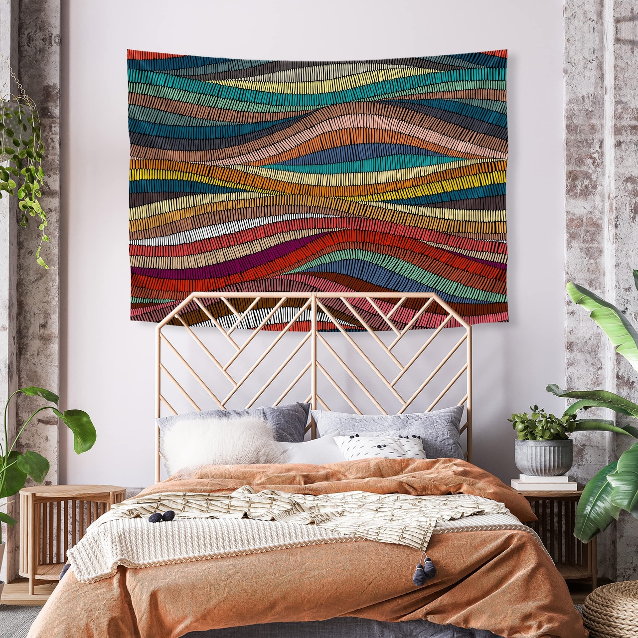 Wall Tapestry: Wavy Pattern Large Scale Modern Embroidery Pattern Art