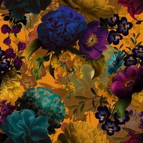 Wallpaper Ground Mustard Yellow Moody Baroque Floral