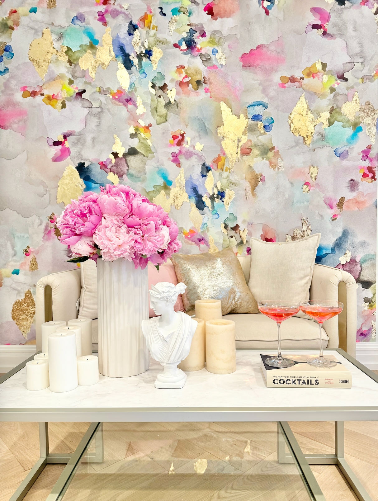 Wallpaper Mural featuring Abstract Gold Leaf on Stone Surfaces