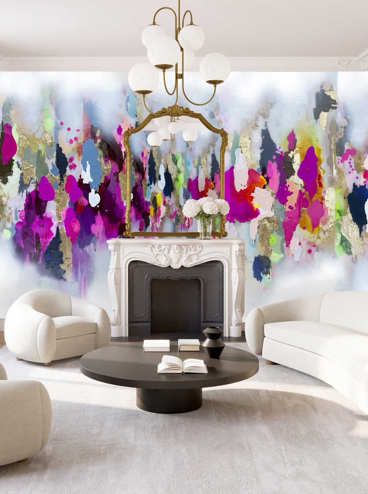 Wallpaper Mural featuring Ornate Gold Accents and Bold Art