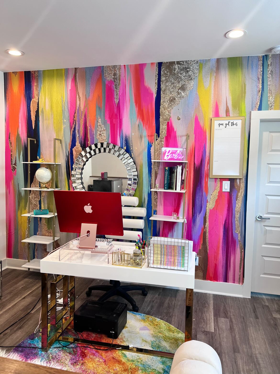 Wallpaper Mural with Multi-Color Palette for a Glam Home Office