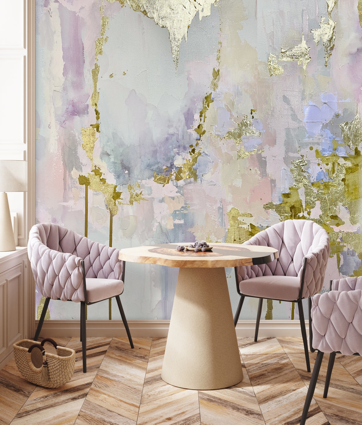 Wallpaper Mural with Quilted Upholstery for Artistic Panels