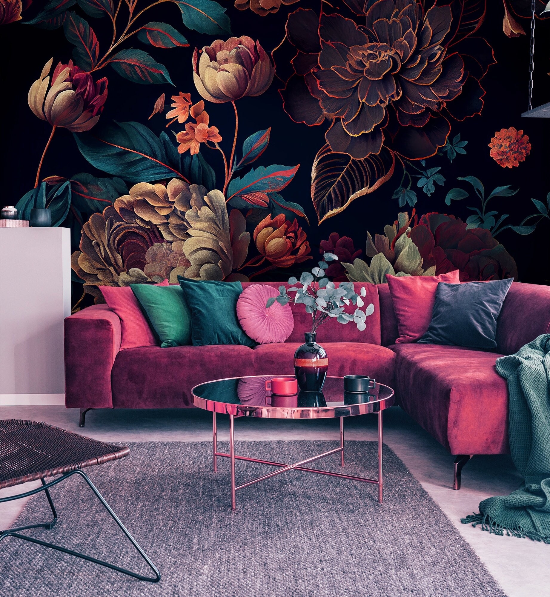 Wallpaper Oversized Floral Pattern Moody Mural Decor