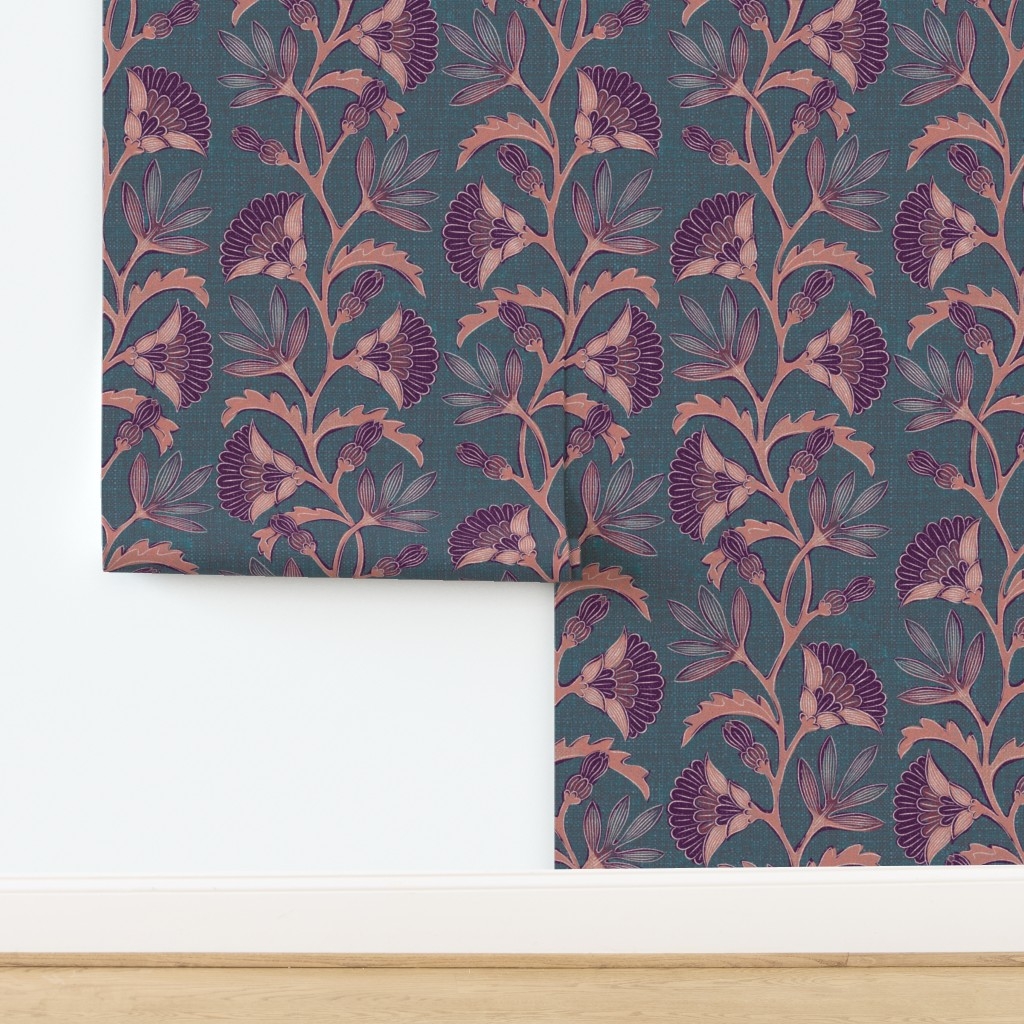 Wallpaper Vertical Vines Botanical Fan Shaped Flowers