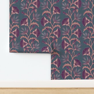 Wallpaper Vertical Vines Botanical Fan Shaped Flowers
