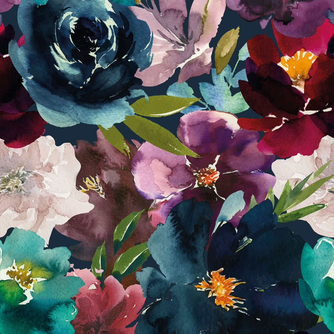 Wallpaper Watercolor Texture Dark Botanical Floral Print