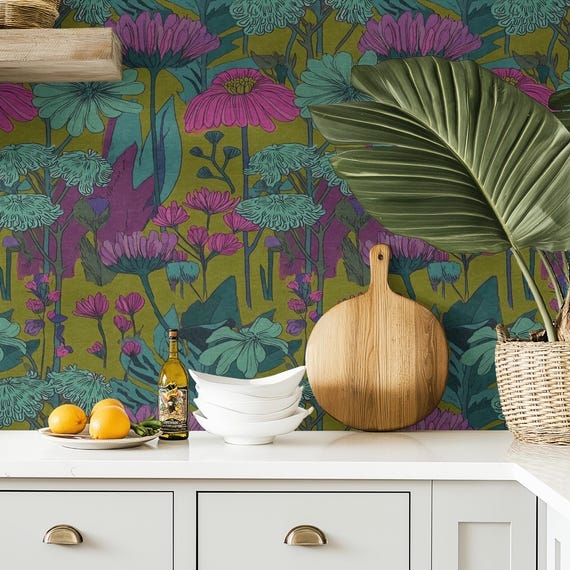 Wallpaper Wildflower Motif Botanical Print Bold Floral