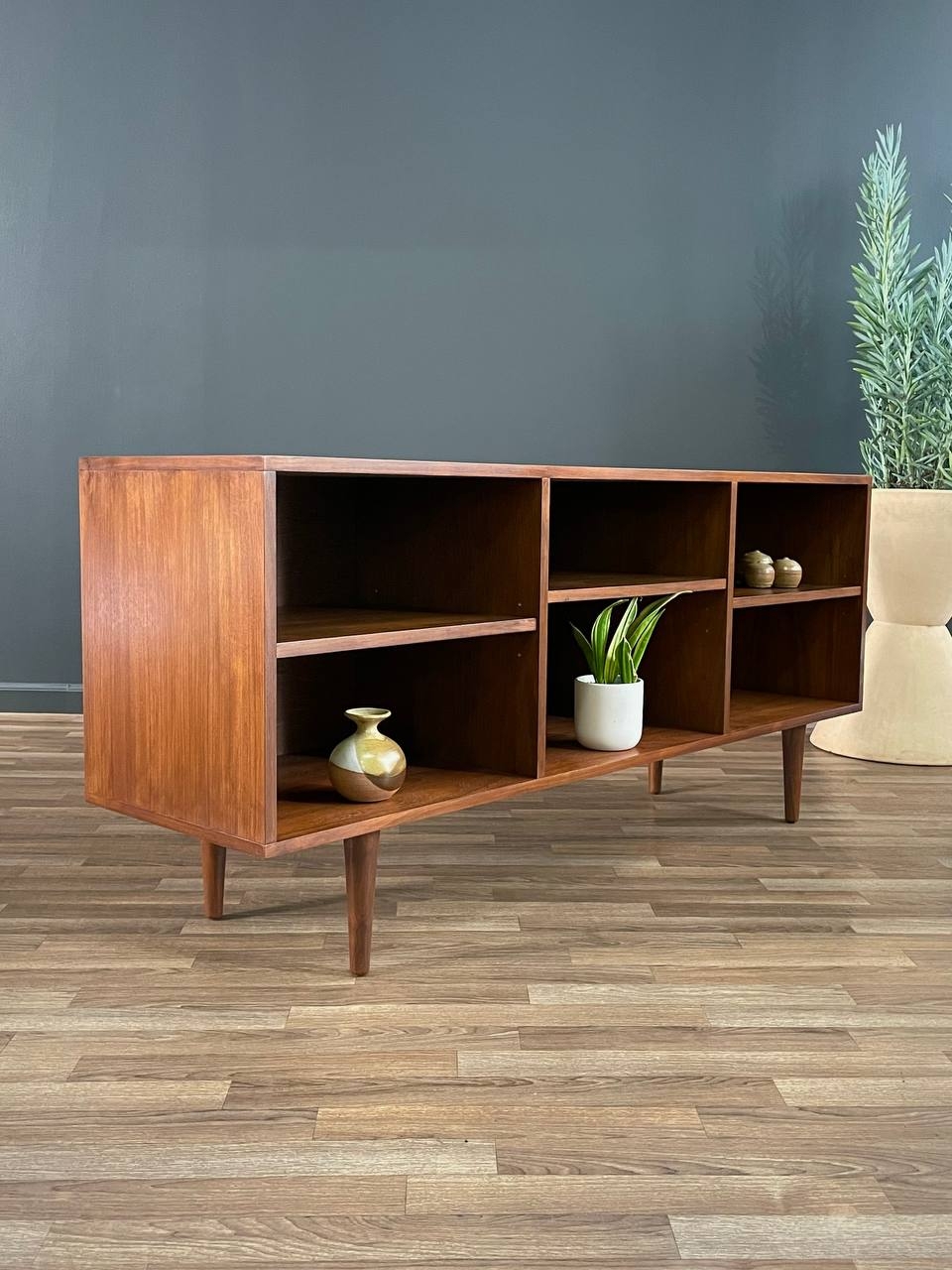 Walnut Credenza: Open Shelf Walnut Console with Iconic Legs