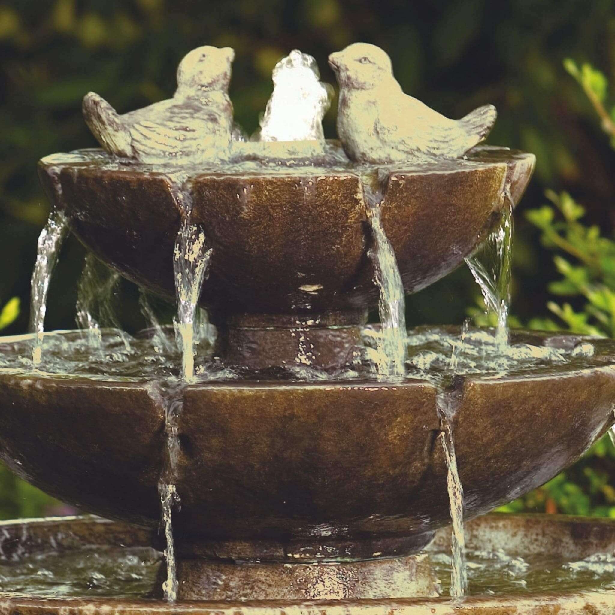 Water Fountain Notched Rims Three Tier Concrete