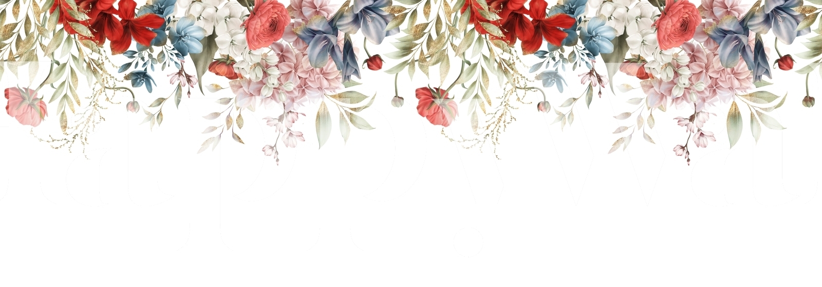 Watercolor Botanical Wallpaper Border in Soft Watercolor Botanical Style