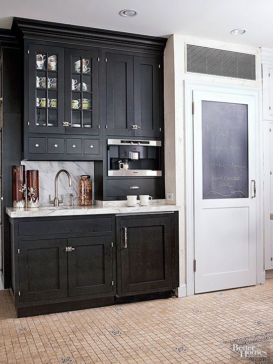 Wet Bar Cabinet With Espresso Station Chalkboard Door