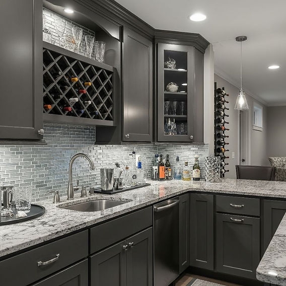 Wet Bar With Diamond Wine Rack And Blue Mosaic Tile